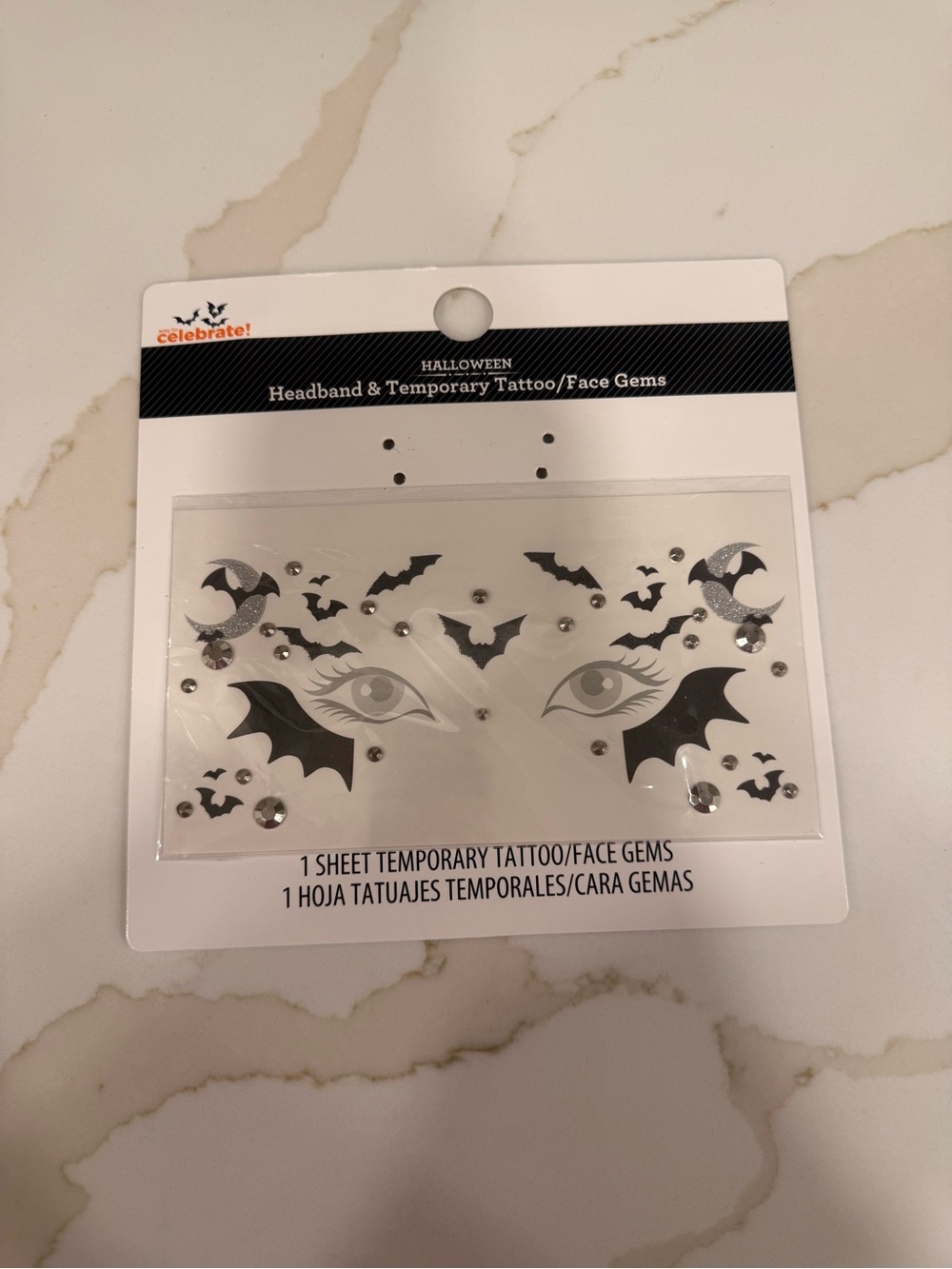 Halloween Black Face Gems & Temporary Tattoo Set